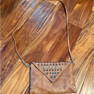 Small brown studded flap crossbody